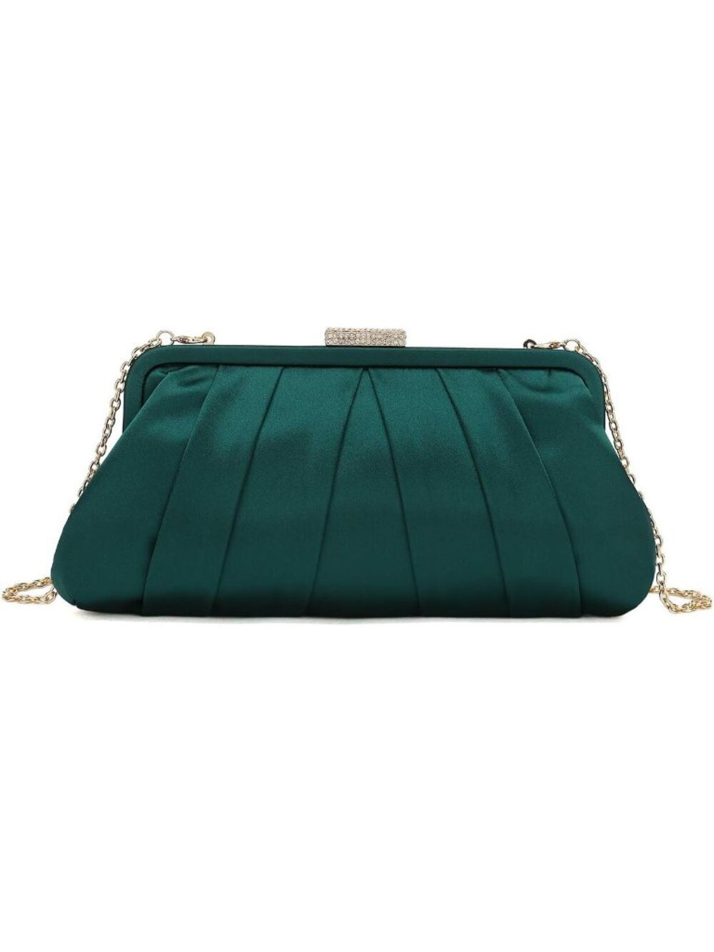 〽️ Women's Green Pleated Satin Clutch Bag Diamante Embellished Wedding Formal